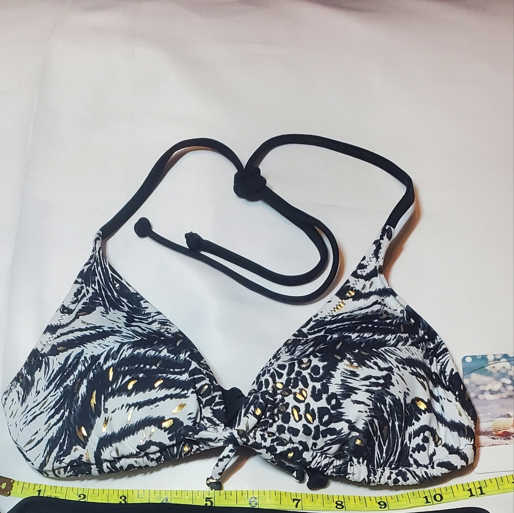 Seekers Australia Bikini Top Black, White & Gold  Size Small NWT
